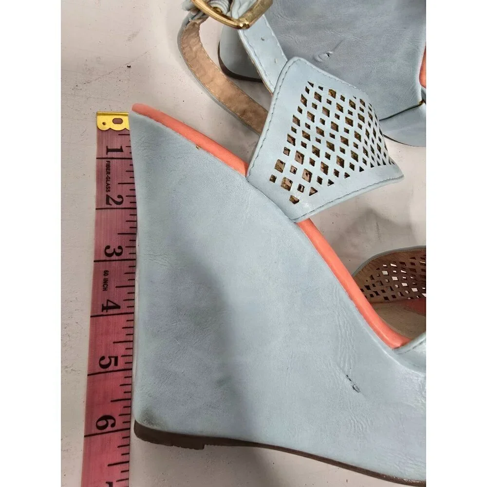 Pastel Blue Platform Wedge Cut Out Sandals size 7